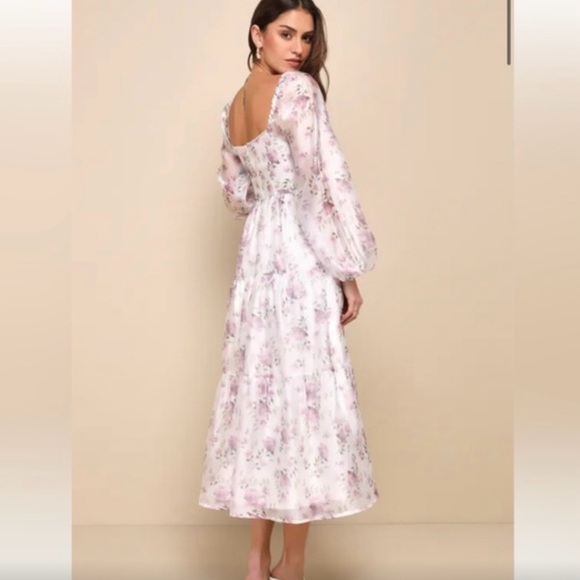 Lulu’s Radiant Afternoon Ivory Floral Cutout Tiered Midi Dress Sz: XL - Picture 4 of 9